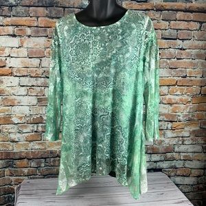 Calstyle green lined crew neck tunic sz L